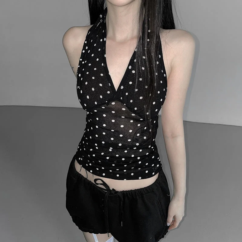 Damen Halterneck Top mit Polka Dots