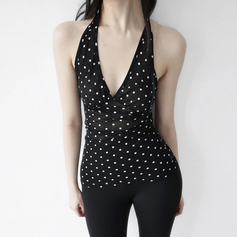 Damen Halterneck Top mit Polka Dots