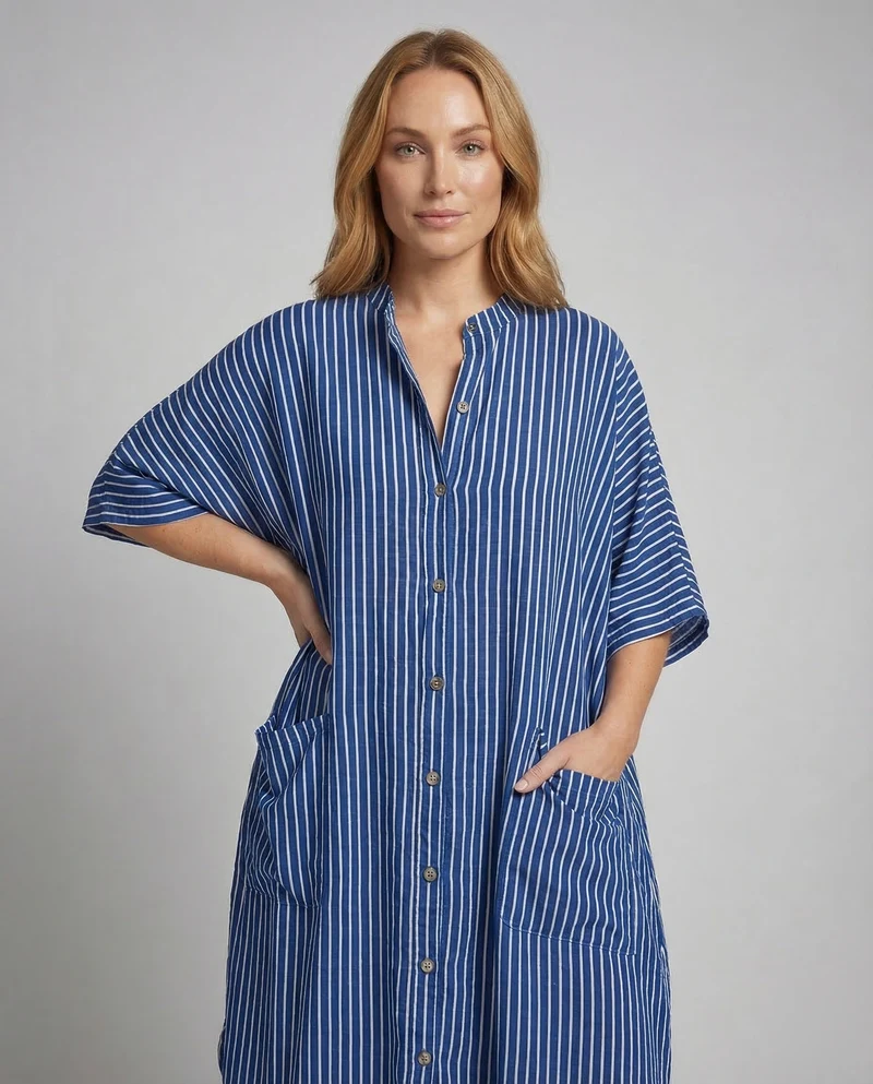 Damen Kaftan Kleid Maxi mit Taschen