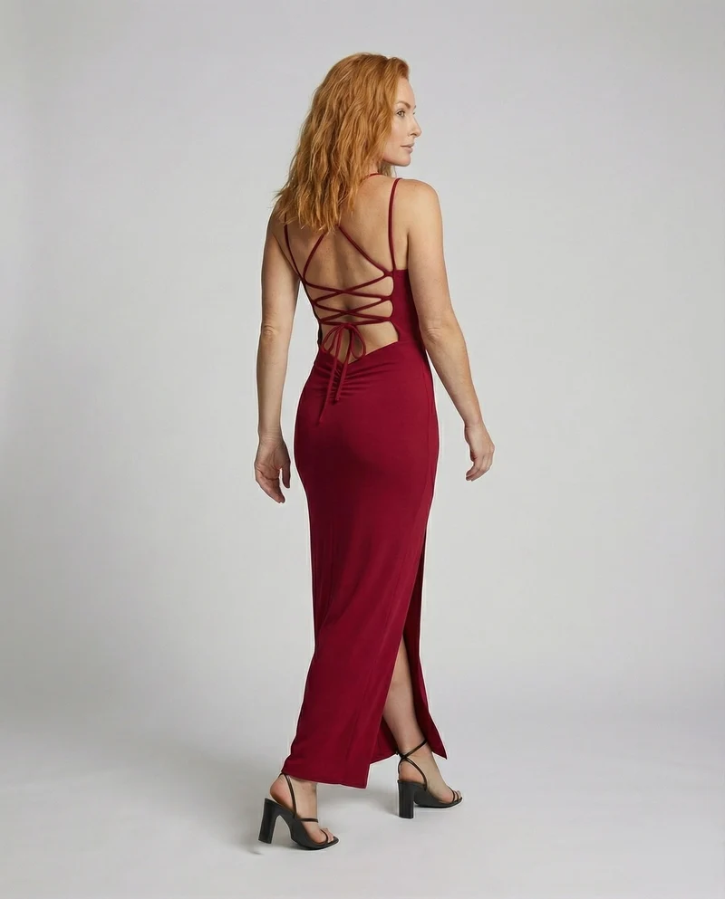 Damen Verführerische Geschnürtes-Rückendetail Maxikleid