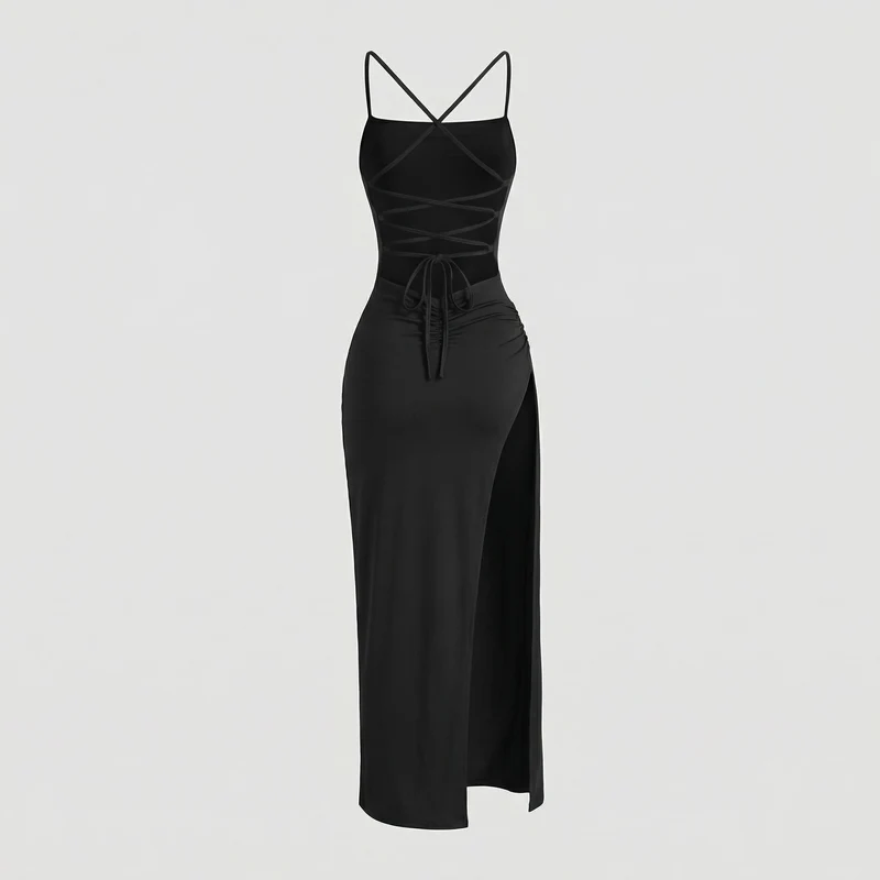 Damen Verführerische Geschnürtes-Rückendetail Maxikleid