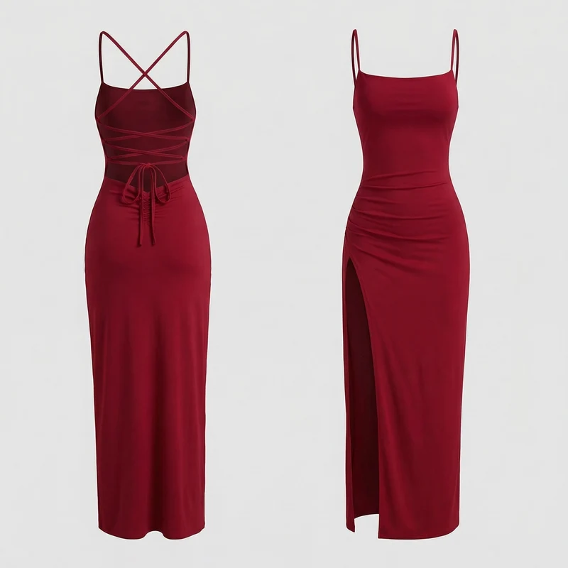 Damen Verführerische Geschnürtes-Rückendetail Maxikleid