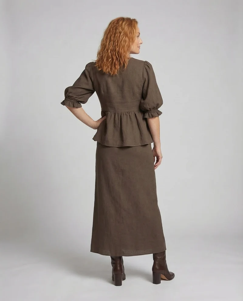 Damen Peplumbluse-Set Taillierter Maxirock