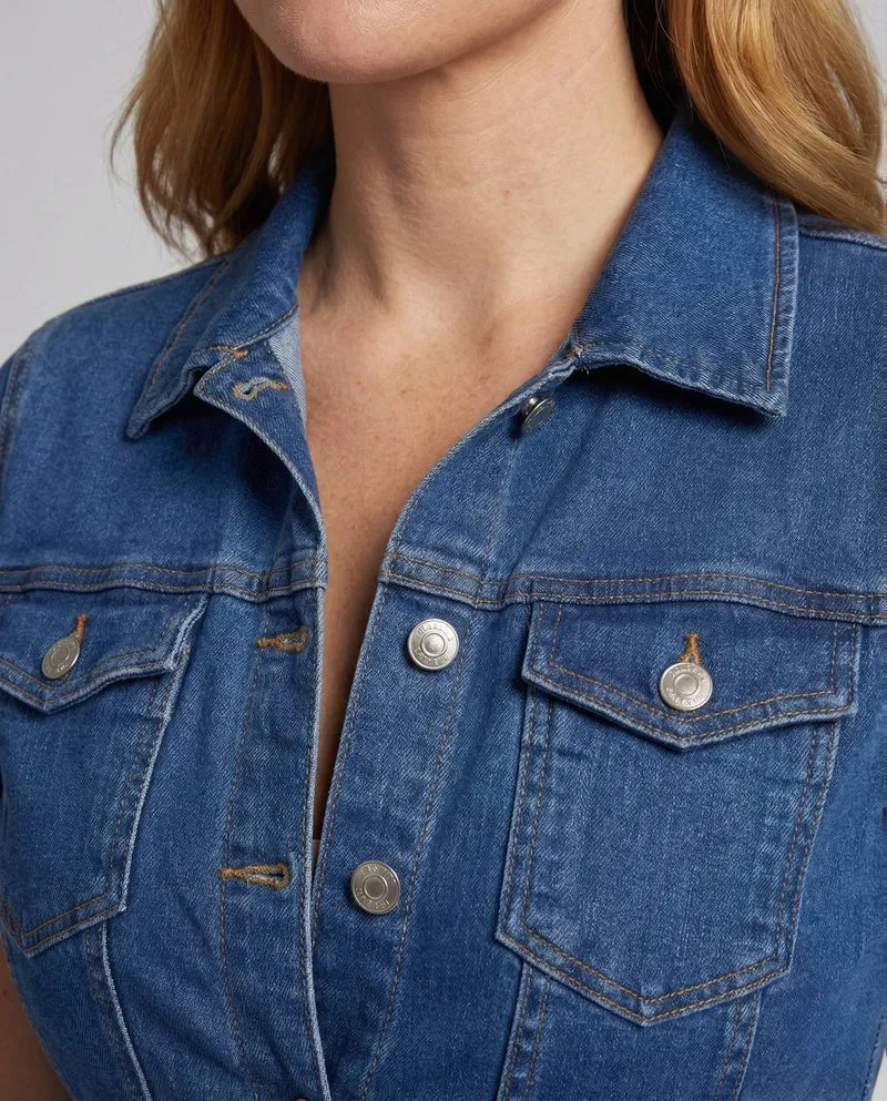 Damen Jeans Overall Kurzarm Gürtel