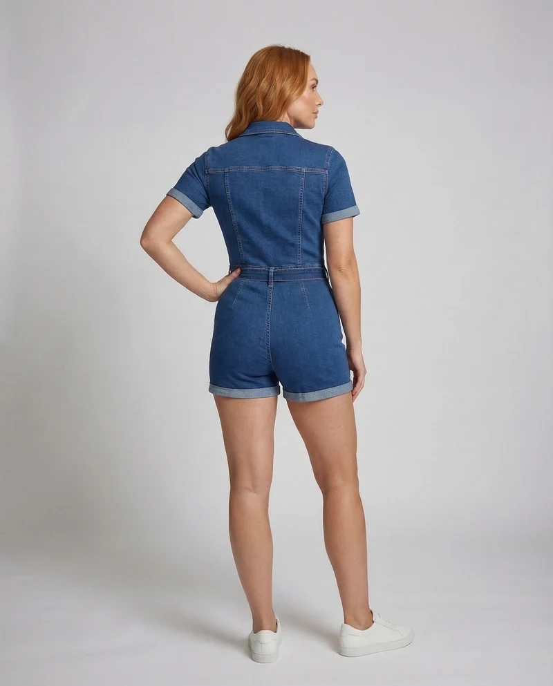 Damen Jeans Overall Kurzarm Gürtel
