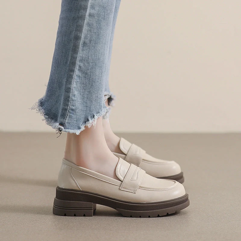 Damen Mokassin-Schuhe mit robustem Plateau und eleganter Schnalle