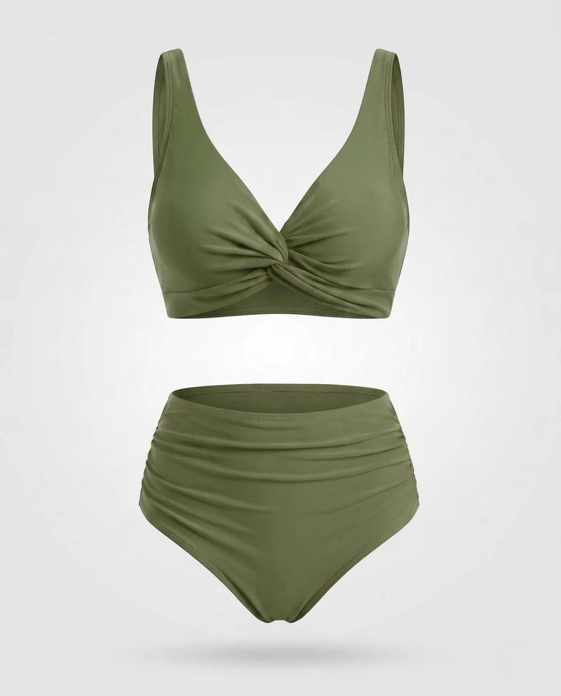 Damen Hochtailliertes Bikini-Set mit Wickel-Oberteil