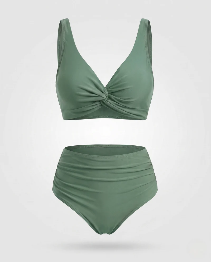 Damen Hochtailliertes Bikini-Set mit Wickel-Oberteil