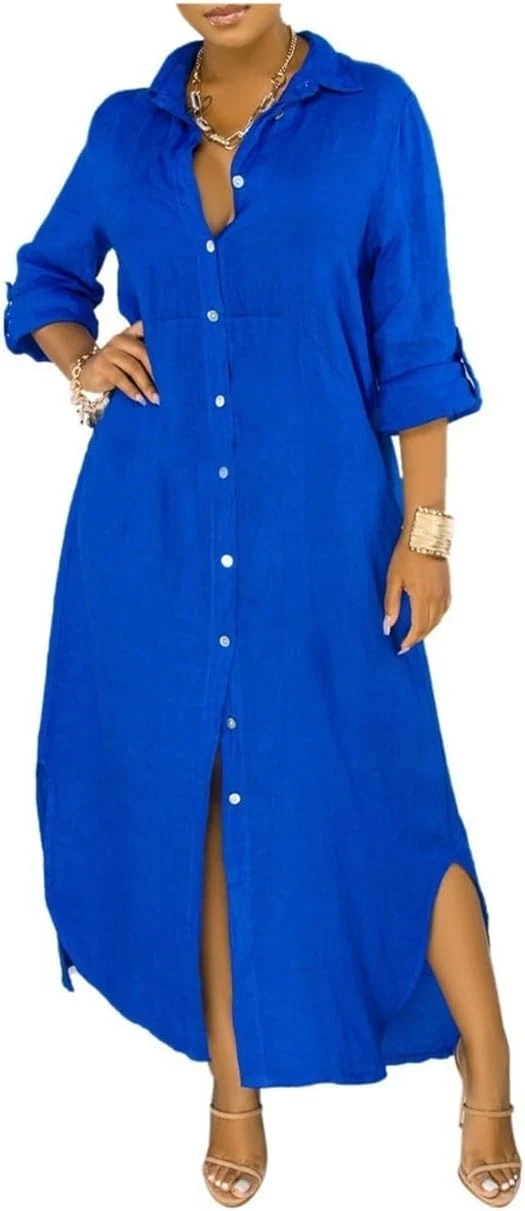 Lockeres Langes Kleid mit Langen Ärmeln und Seitentaschen Kleid