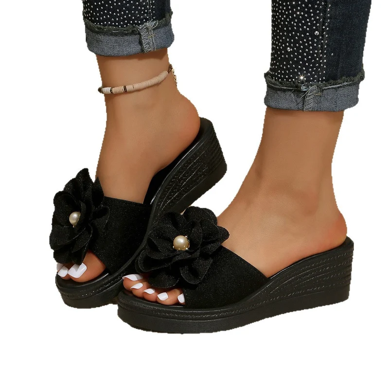 Damen Wedge-Pantoletten mit blütenförmigem Design und bequemer Sohle Nord Taschen