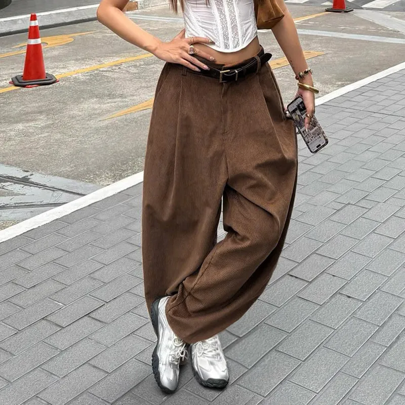 Damen weite Cordhose mit Falten