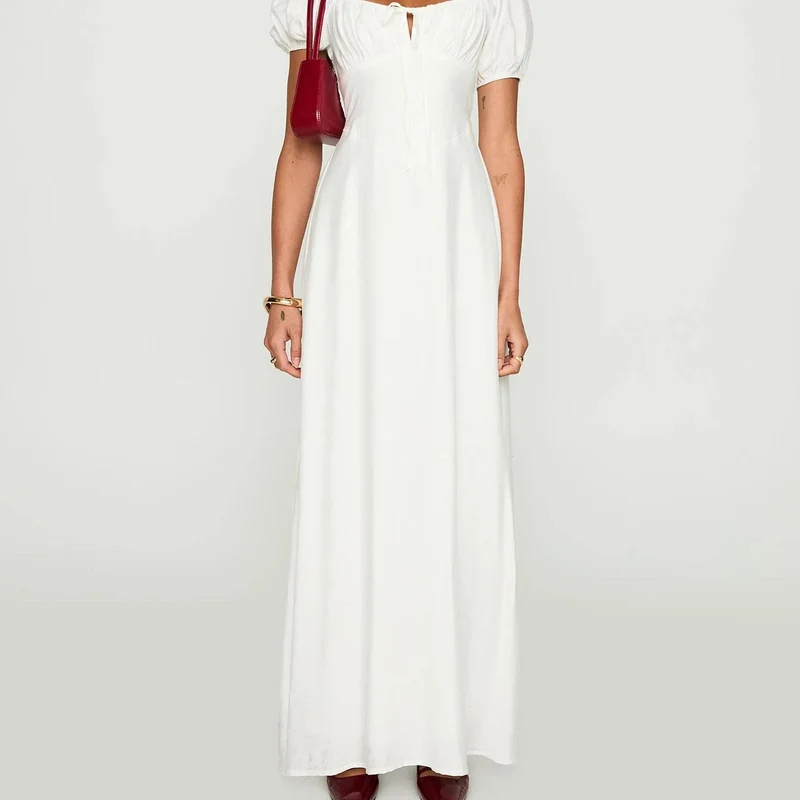 Damen Maxikleid mit Puffärmeln und elegantem Ausschnitt Nord Taschen