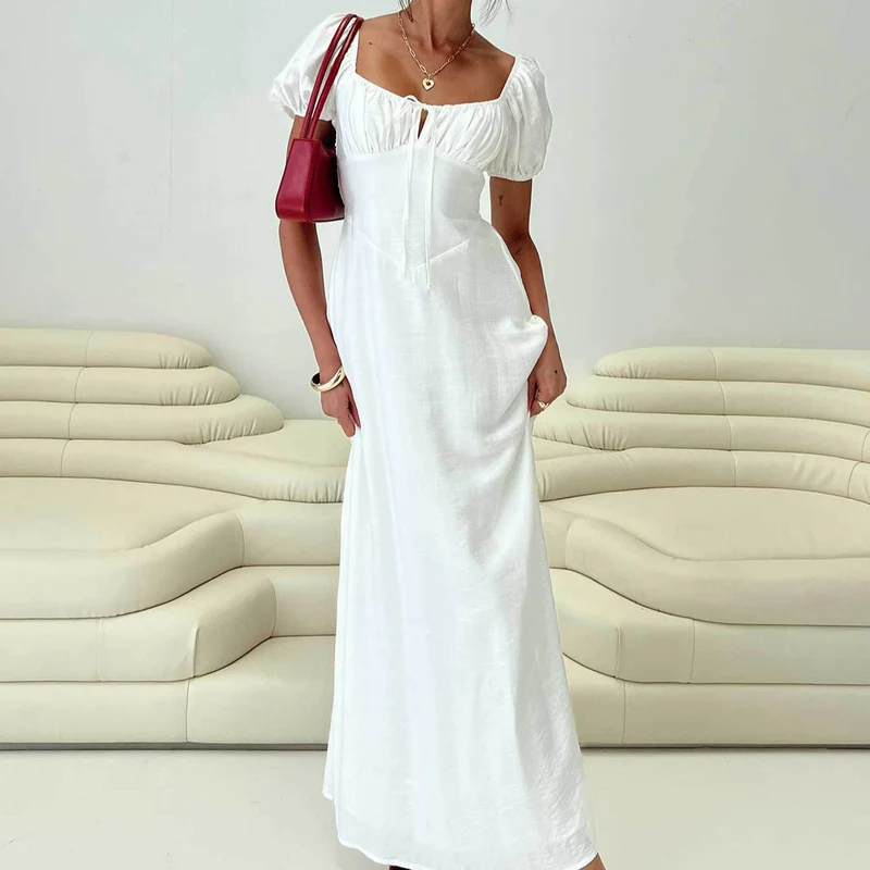 Damen Maxikleid mit Puffärmeln und elegantem Ausschnitt Nord Taschen
