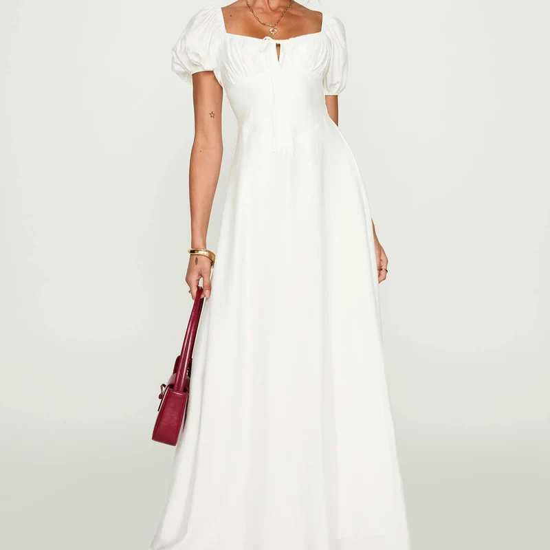 Damen Maxikleid mit Puffärmeln und elegantem Ausschnitt Nord Taschen