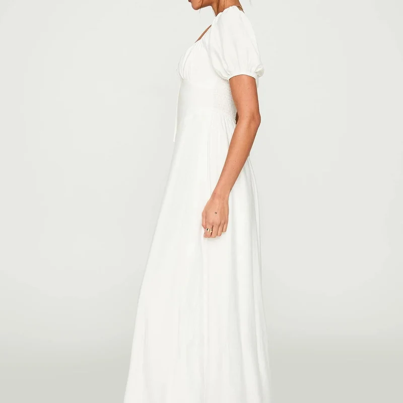 Damen Maxikleid mit Puffärmeln und elegantem Ausschnitt Nord Taschen