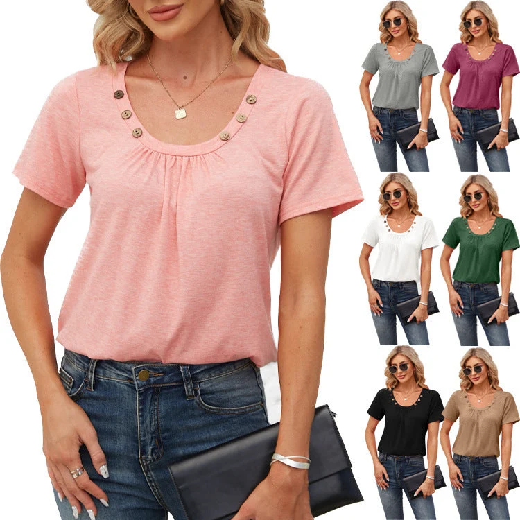 Damen Freizeit T-Shirt mit dekorativen Knöpfen
