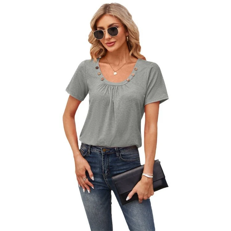 Damen Freizeit T-Shirt mit dekorativen Knöpfen