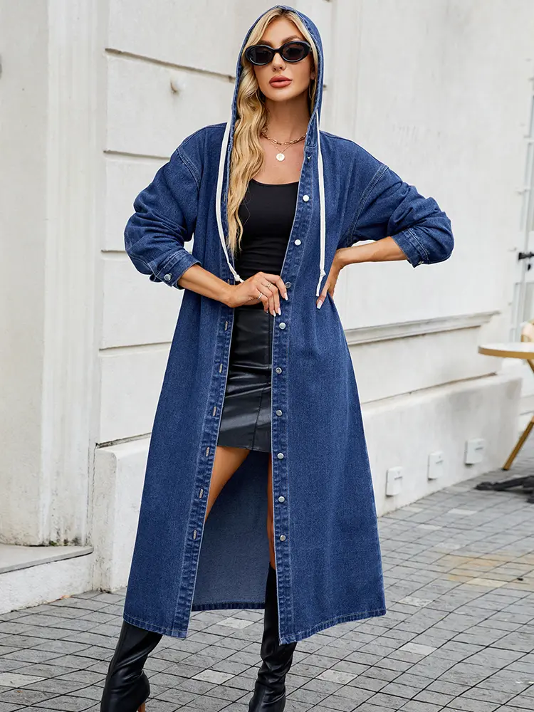 Langer Denim-Trenchcoat