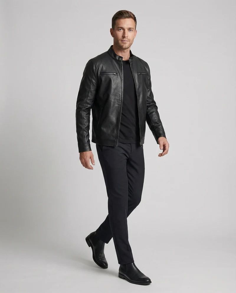 Herren Elegante Kunstlederjacke mit Steppdetails