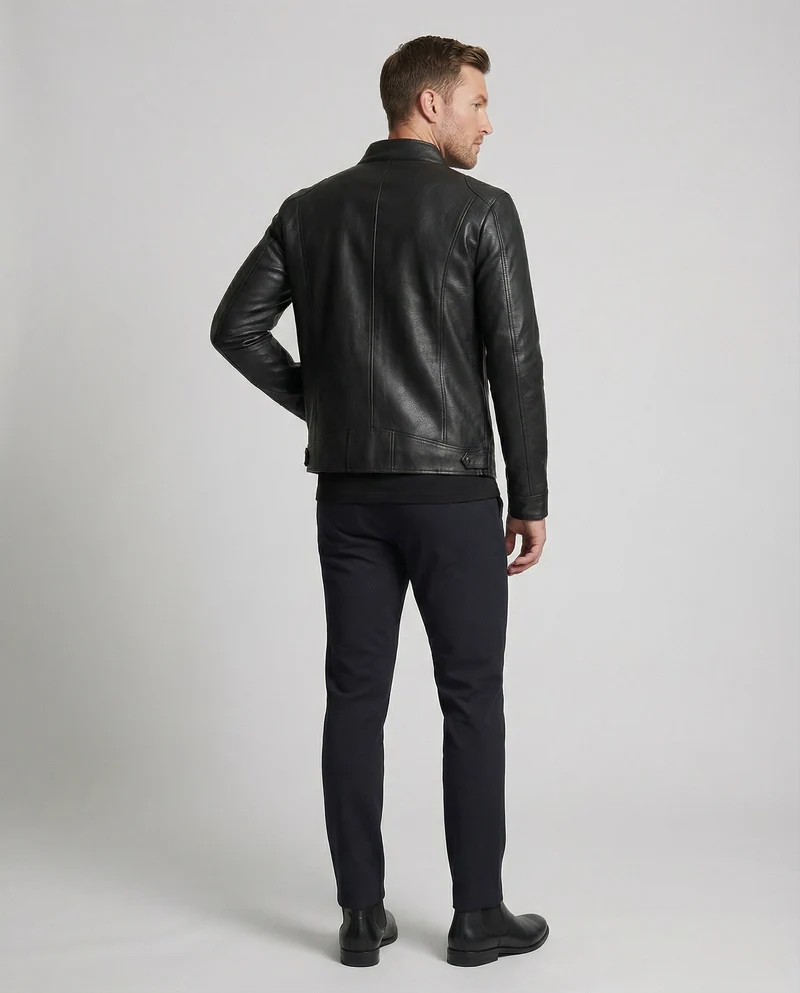 Herren Elegante Kunstlederjacke mit Steppdetails