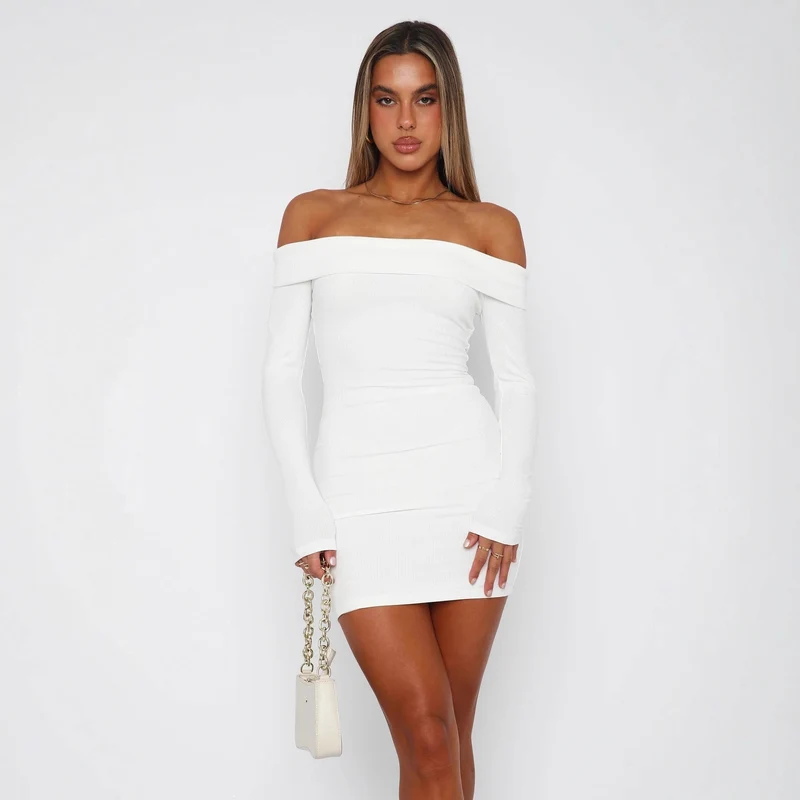 Damen Off-Shoulder Minikleid mit langen Ärmeln und taillierter Passform
