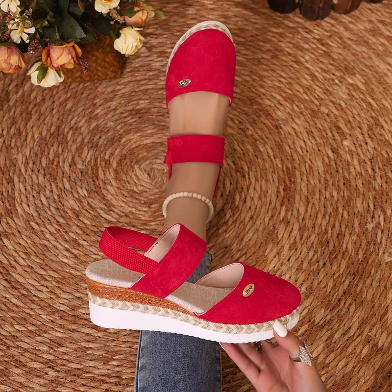 Damen Wedge-Sandalen mit elastischen Riemen und edlem Espadrille-Design