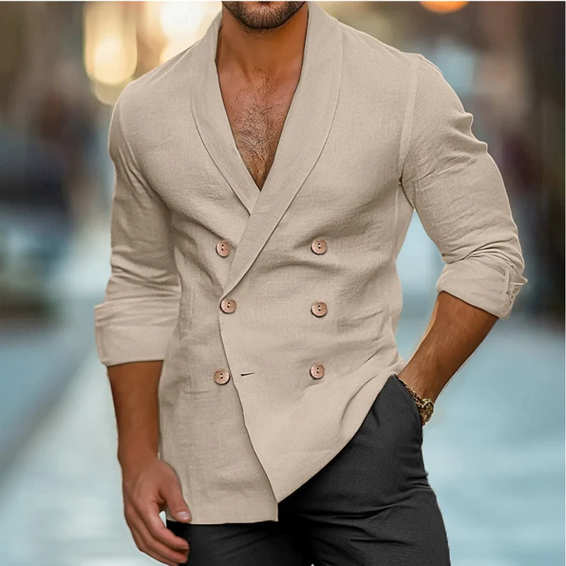 Herren eleganter Leinenblazer mit modernem Schnitt und doppelter Knopfleiste