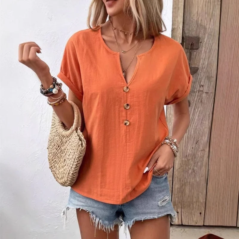 Damen Kurzarm Bluse mit Knopfleiste und lässigem Schnitt