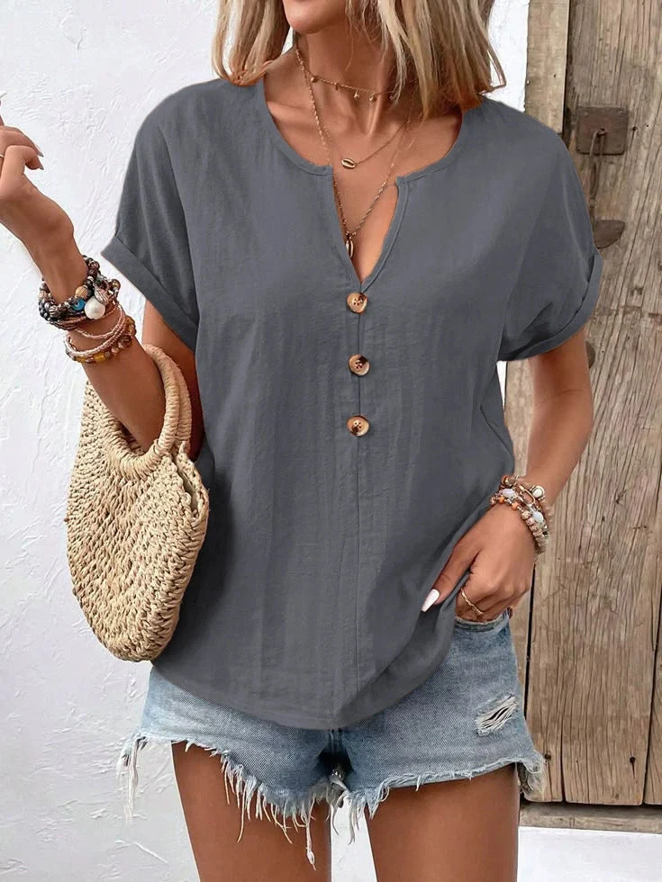 Damen Kurzarm Bluse mit Knopfleiste und lässigem Schnitt