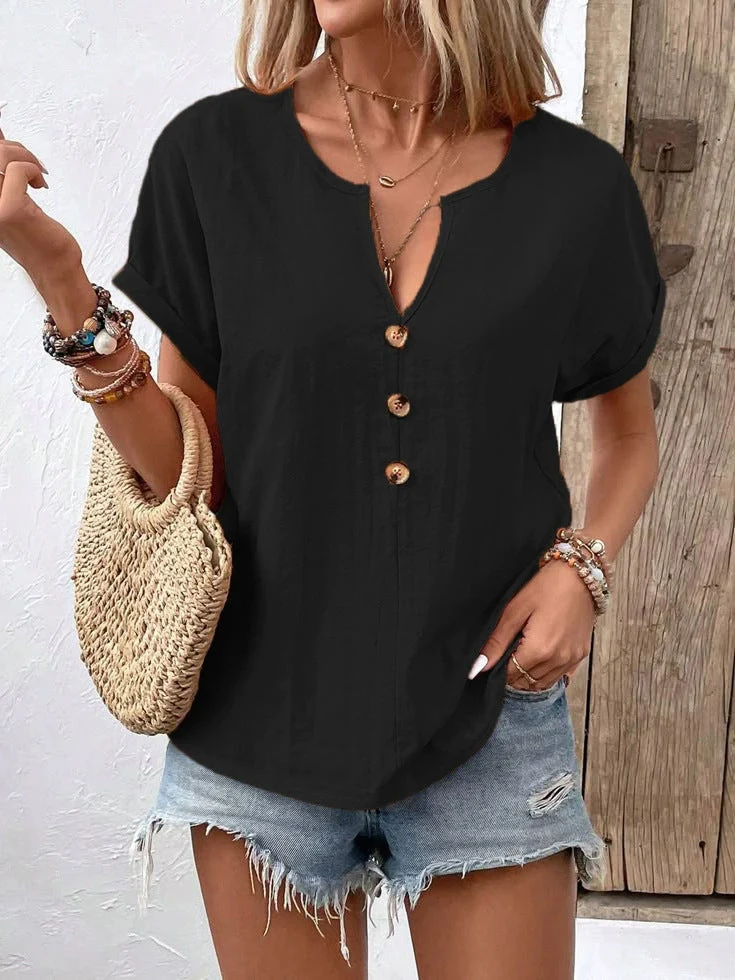 Damen Kurzarm Bluse mit Knopfleiste und lässigem Schnitt