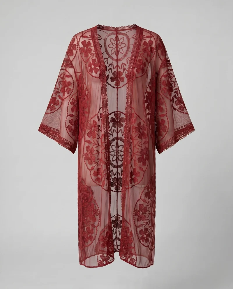 Damen feiner Spitzenkimono mit floralen Motiven Nord Taschen