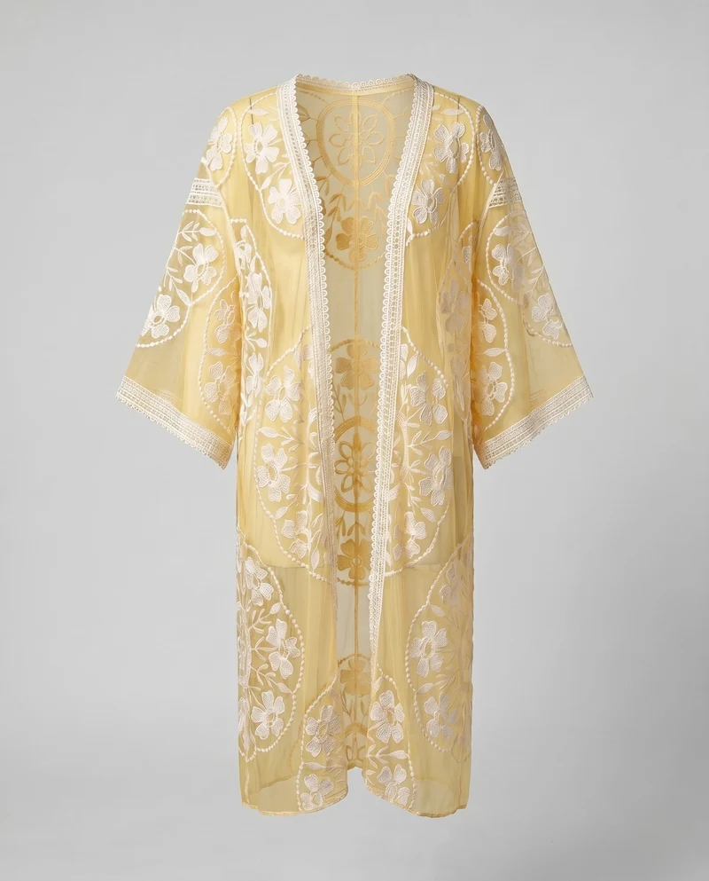 Damen feiner Spitzenkimono mit floralen Motiven Nord Taschen