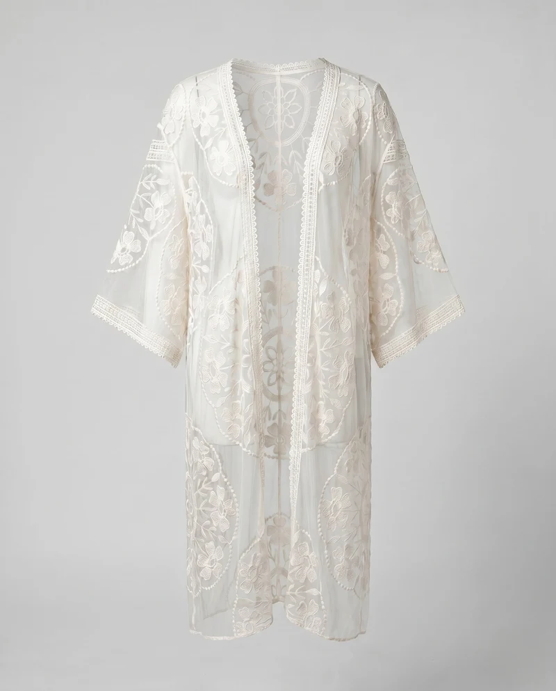 Damen feiner Spitzenkimono mit floralen Motiven Nord Taschen