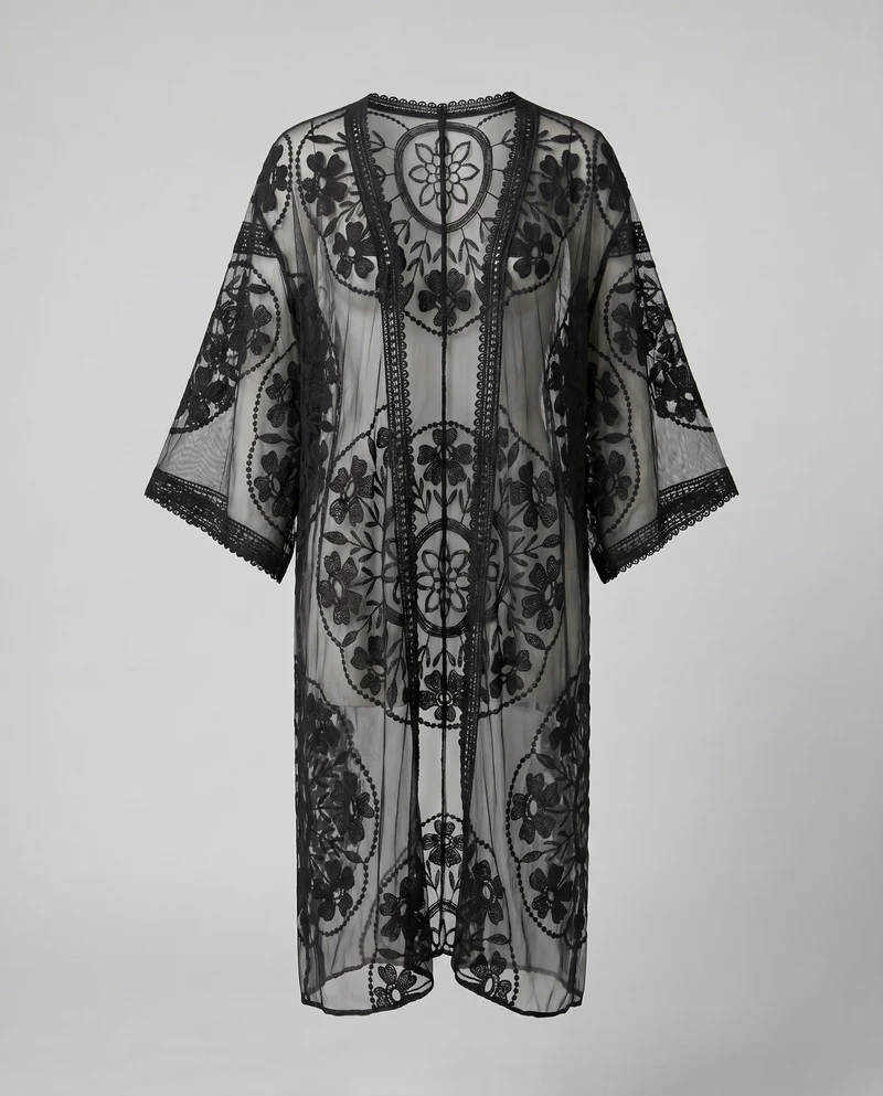 Damen feiner Spitzenkimono mit floralen Motiven Nord Taschen