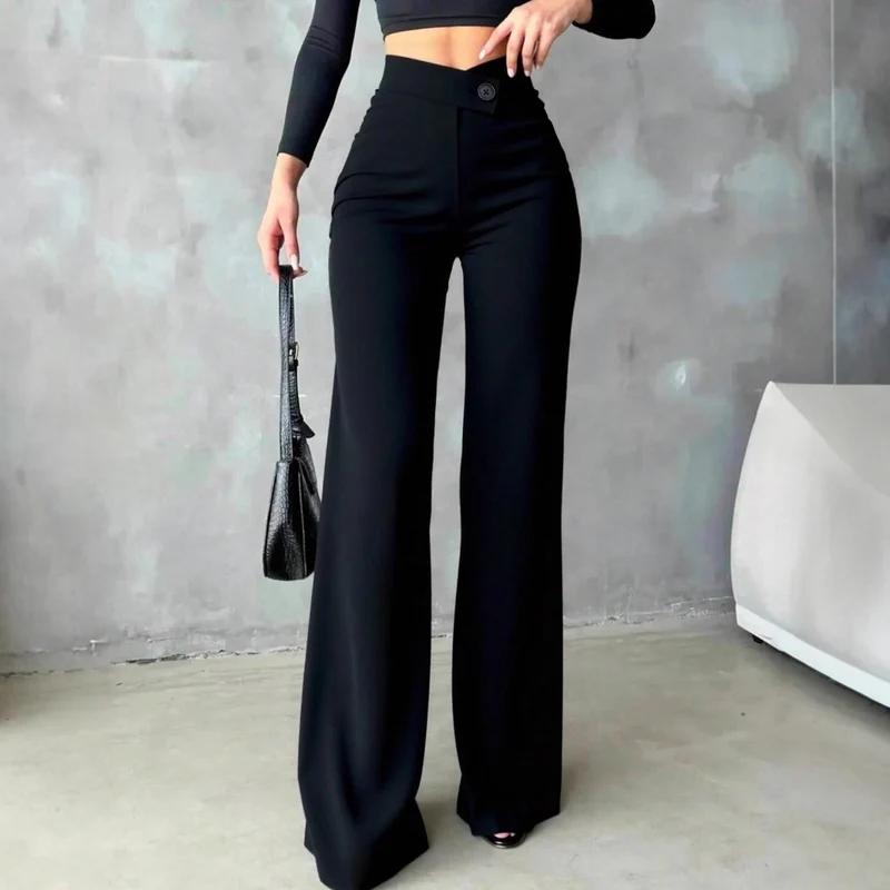 Damen Elegante High-Waist Hose mit weitem Schnitt
