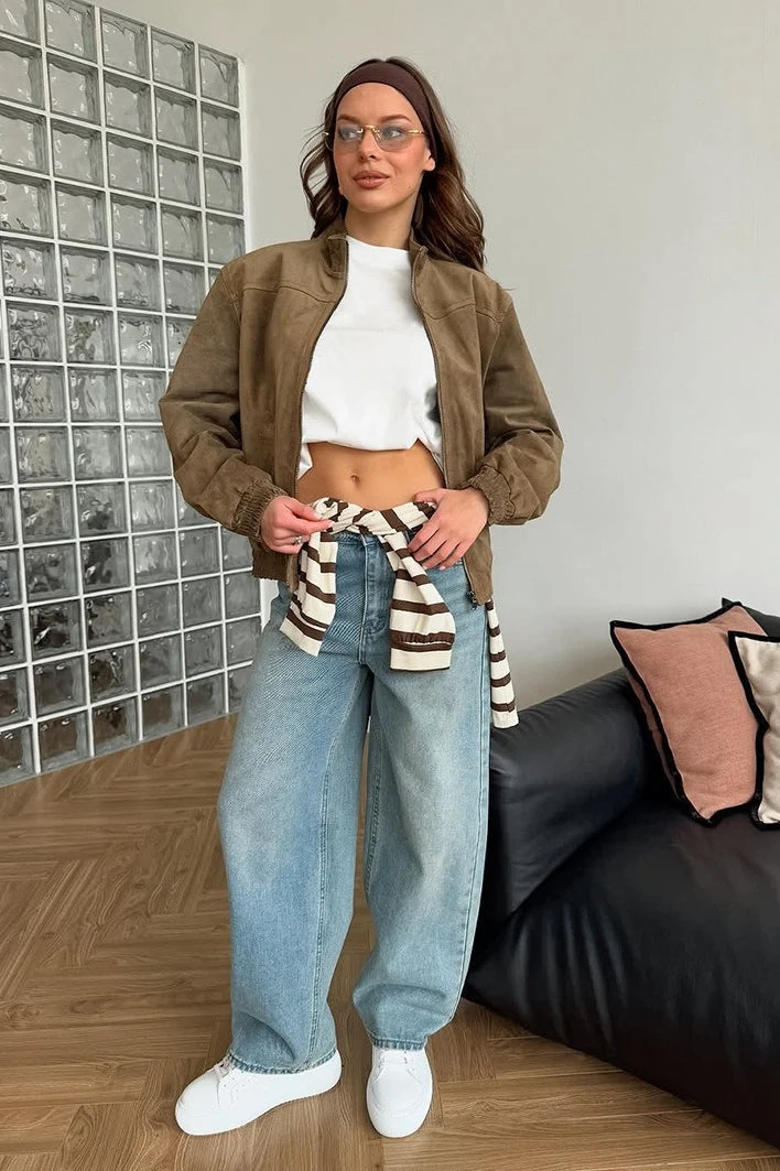 Nord Taschen | Vintage Wildlederjacke mit Stehkragen für Stilvolles Layering