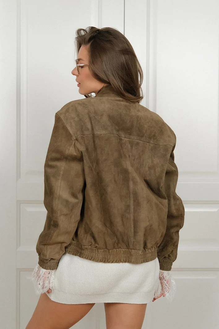 Nord Taschen | Vintage Wildlederjacke mit Stehkragen für Stilvolles Layering