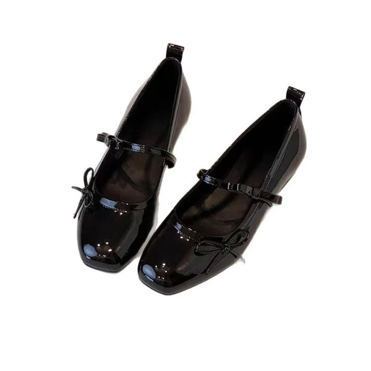 Damen Ballerinas mit elegantem Riemenverschluss und glänzender Oberfläche