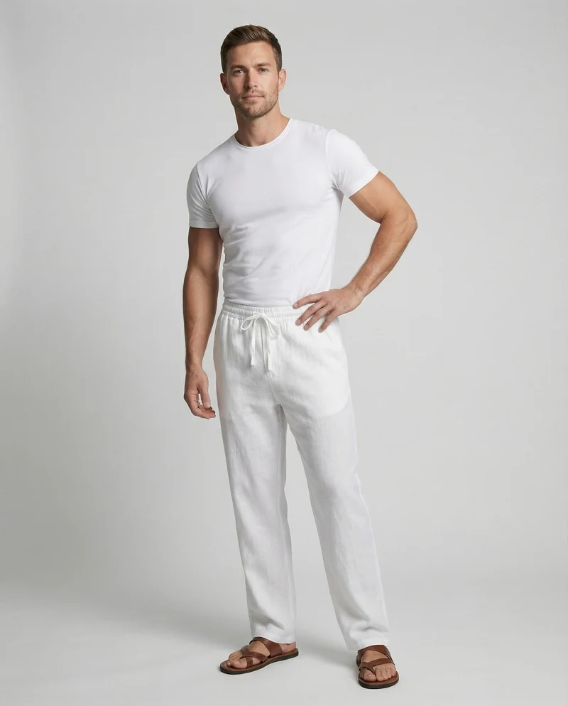 Herren nan atmungsaktive Leinen-Relaxhose mit elastischem Kordelzugbund und weitem Bein Nord Taschen