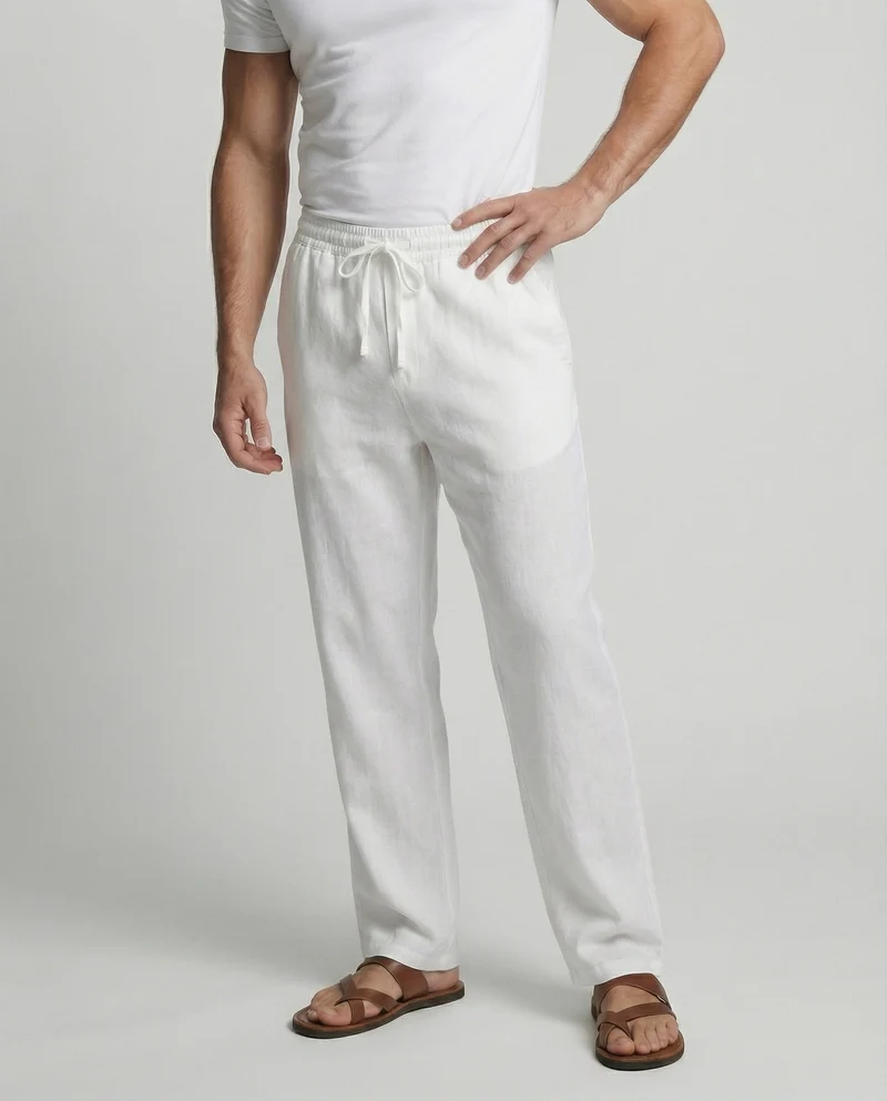 Herren nan atmungsaktive Leinen-Relaxhose mit elastischem Kordelzugbund und weitem Bein Nord Taschen