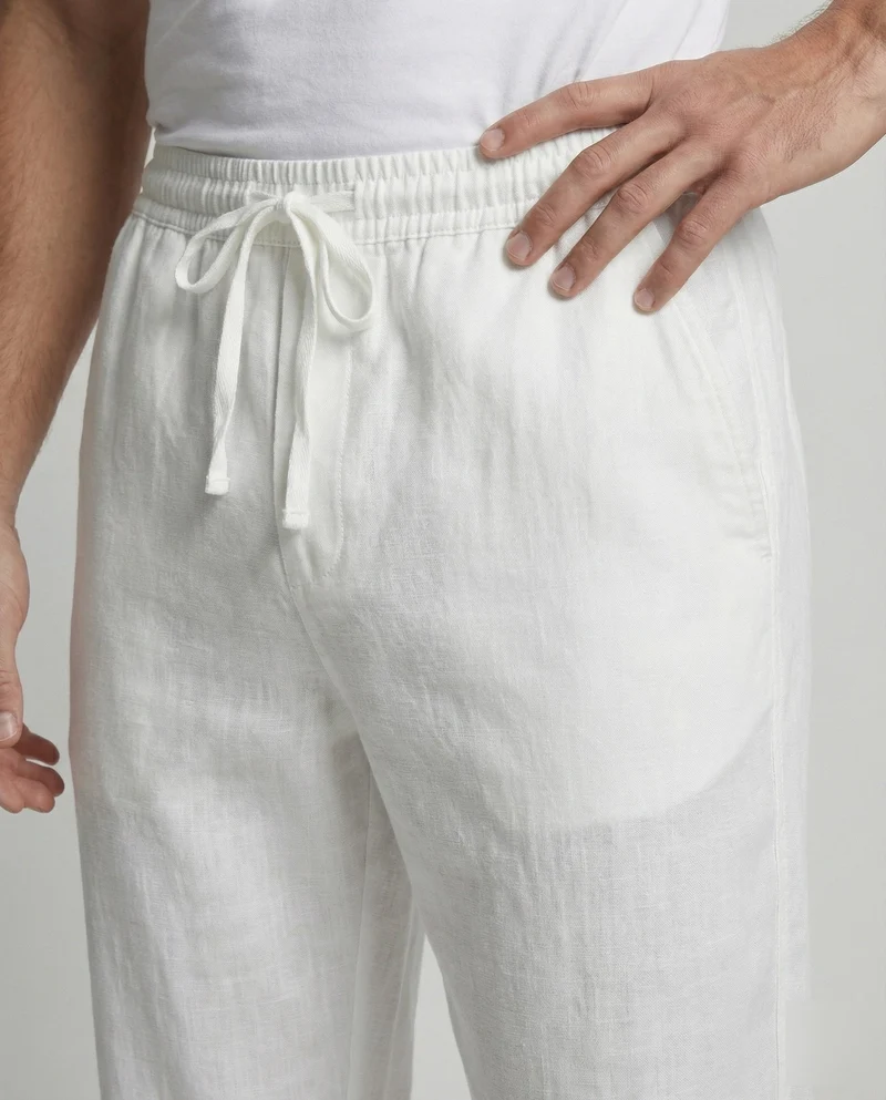 Herren nan atmungsaktive Leinen-Relaxhose mit elastischem Kordelzugbund und weitem Bein Nord Taschen