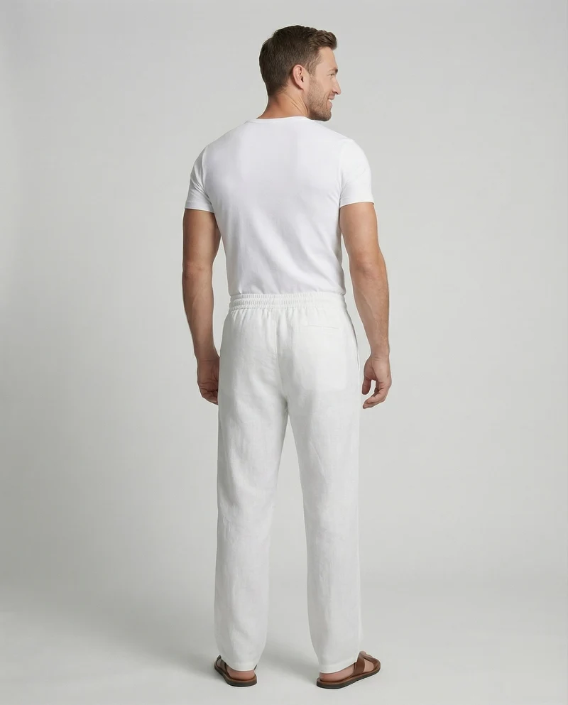 Herren nan atmungsaktive Leinen-Relaxhose mit elastischem Kordelzugbund und weitem Bein Nord Taschen