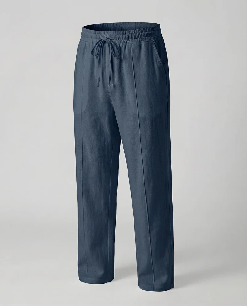 Herren nan atmungsaktive Leinen-Relaxhose mit elastischem Kordelzugbund und weitem Bein Nord Taschen