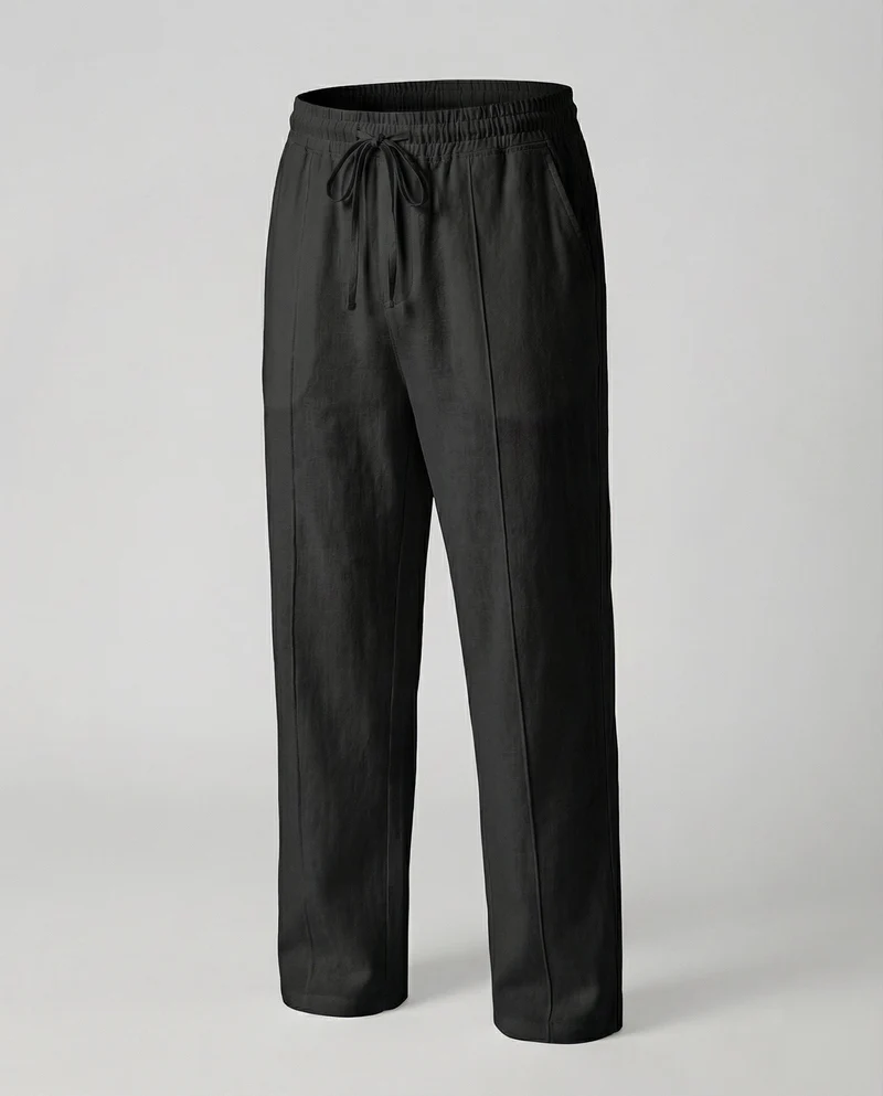 Herren nan atmungsaktive Leinen-Relaxhose mit elastischem Kordelzugbund und weitem Bein Nord Taschen