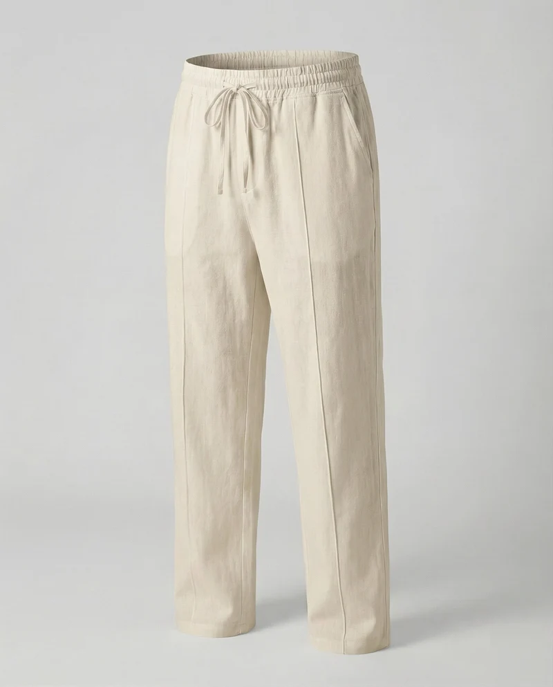 Herren nan atmungsaktive Leinen-Relaxhose mit elastischem Kordelzugbund und weitem Bein Nord Taschen