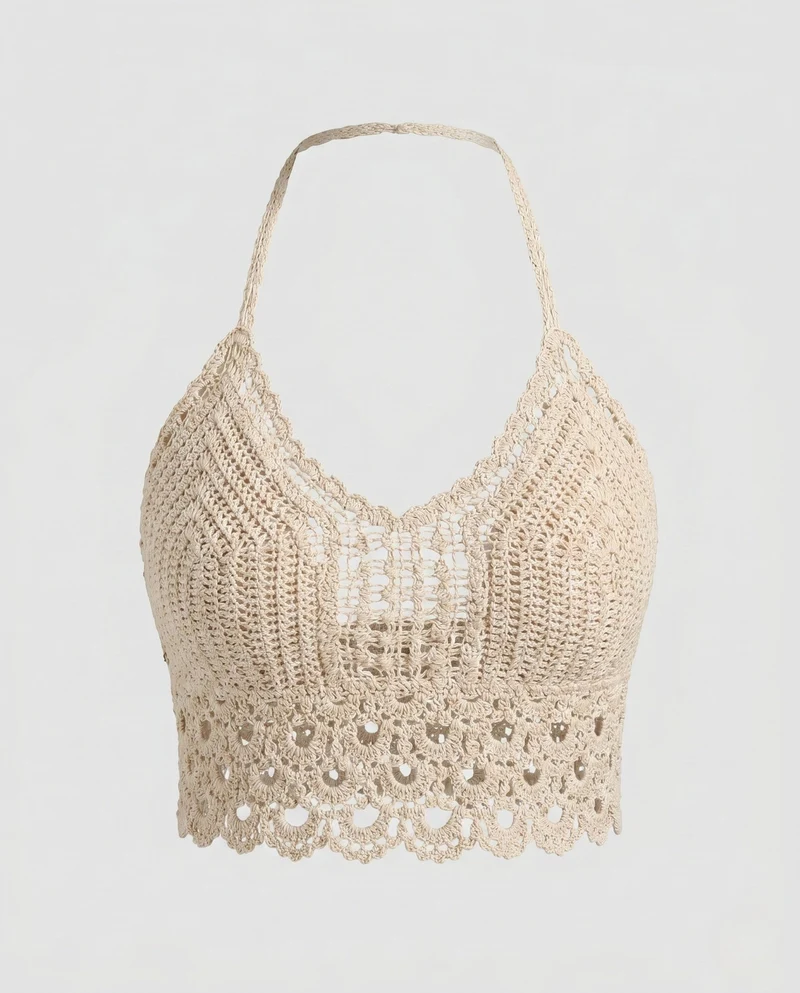 Damen Häkel-Crop-Top mit verstellbarem Rückenteil und zarten Rüschen Nord Taschen