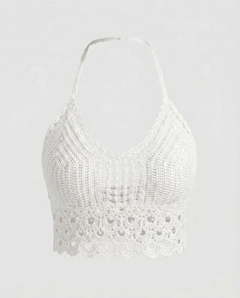 Damen Häkel-Crop-Top mit verstellbarem Rückenteil und zarten Rüschen Nord Taschen