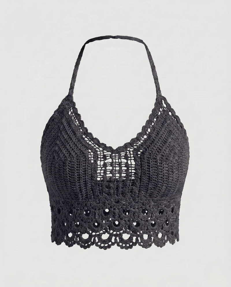 Damen Häkel-Crop-Top mit verstellbarem Rückenteil und zarten Rüschen Nord Taschen