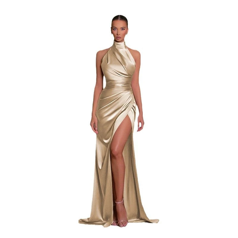 Damen glamouröses Abendkleid mit hohem Schlitz und eleganter Wickeloptik