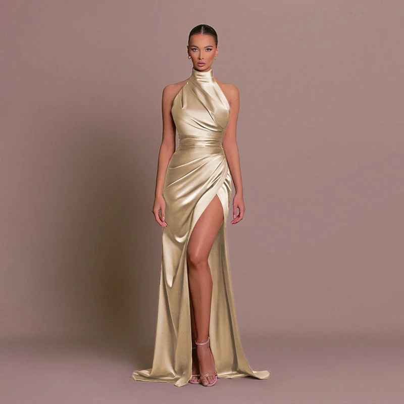 Damen glamouröses Abendkleid mit hohem Schlitz und eleganter Wickeloptik